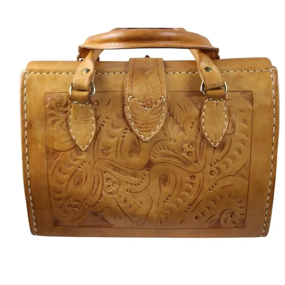 Western Leather Vintage Tooled "Doctor Bag" - Picture 2 of 7